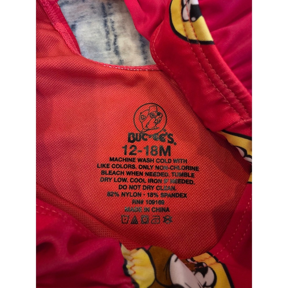 Buc-ee's Toddler 12-18 month One Piece Red Yellow Bow Back Bathing Suit Swimsuit - Picture 3 of 4